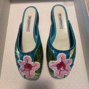 NWT Frankie Feldman multicolor sequin flats/mules size 8B